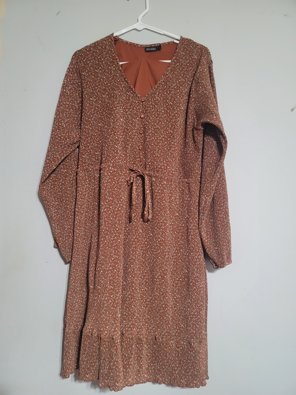 Mikarose Rust Speckled Long Sleeve Midi Dress Sz L